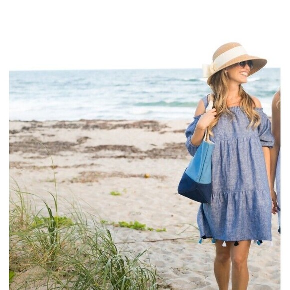 Vineyard Vines Women's Linen Chambray Tiered Tassel Dress Swim Coverup Size M - Picture 12 of 15